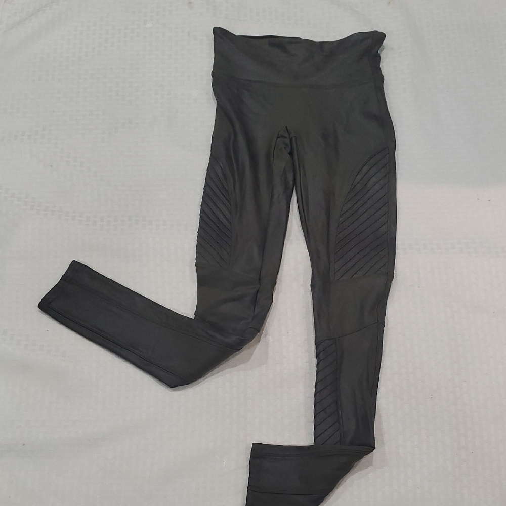 Spanx Moto Sleek Black Ribbed Leggings